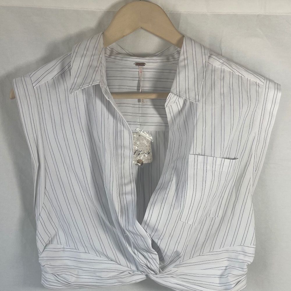 Free People White Striped Twist Front Crop Top NWT Sz M